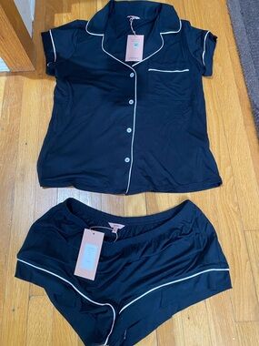 NWT Eberjey Black Pajama Set with Pink Trim M